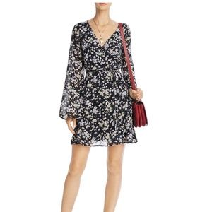 June & Hudson Women's Black Floral Print Faux Wrap